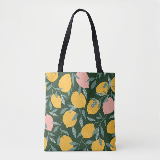 Vintage Lemon Fruit Seamless Mönster Tygkasse (Framsida)