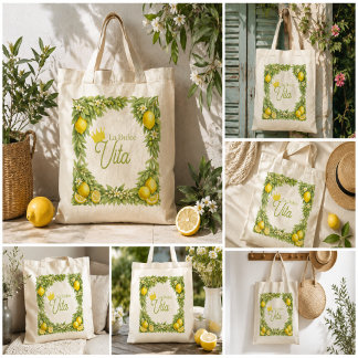Vintage Lemon Market Tote Bag Tygkasse