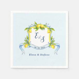 Vintage Lemon monogram Vapensköld Blue bröllop Nap Pappersservett