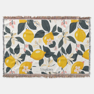 Vintage Lemon & Rosa Blommar Mönster Filt