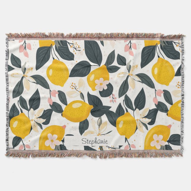 Vintage Lemon & Rosa Blommar Mönster Filt (Framsidan)