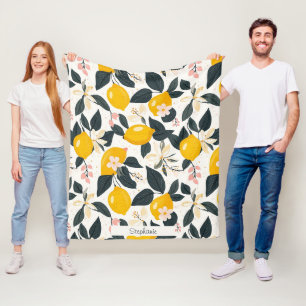 Vintage Lemon & Rosa Blommar Mönster Fleecefilt