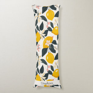 Vintage Lemon & Rosa Blommar Mönster Kroppskudde