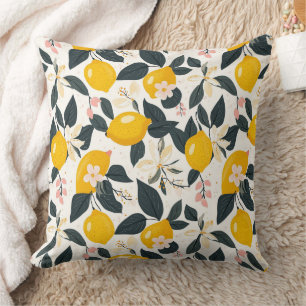 Vintage Lemon & Rosa Blommar Mönster Kudde