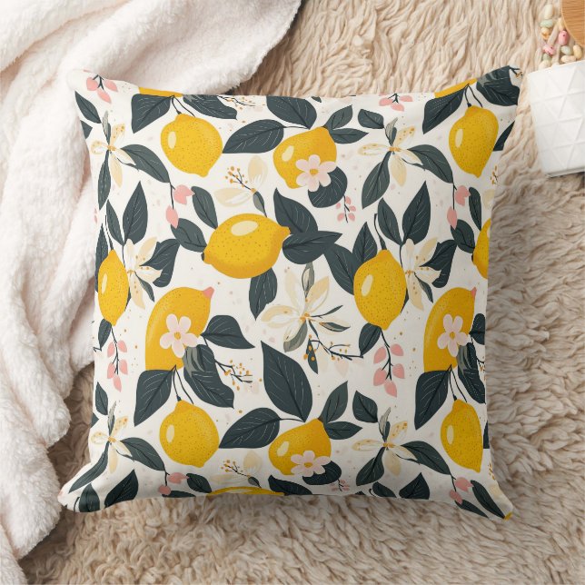 Vintage Lemon & Rosa Blommar Mönster Kudde (Filt)