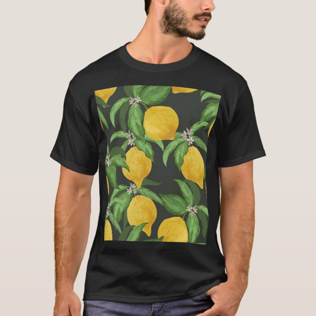 Vintage Lemon Tropical Mönster T Shirt (Framsida)