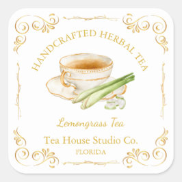 Vintage Lemongräs tea Square-etikett Fyrkantigt Klistermärke