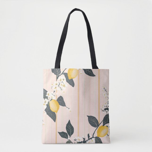 Vintage Lemons & Blooms på Rosa Rand Tygkasse (Framsida)