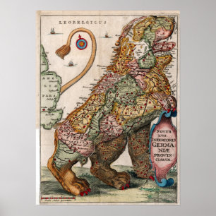 Vintage Leo Belgicus Karta Poster