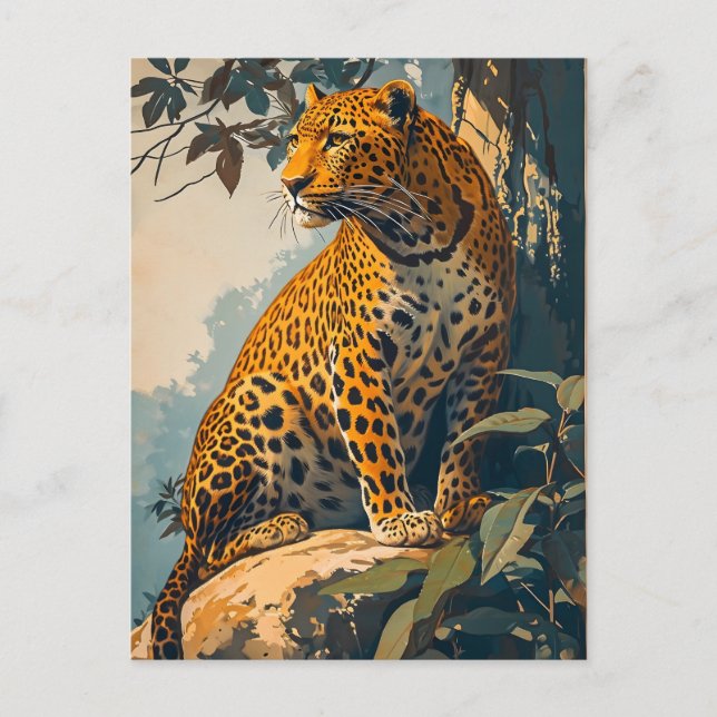 Vintage Leopard Art Vykort (Framsida)