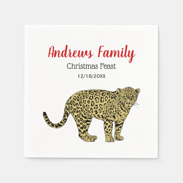 Vintage Leopard Cheetah Spoted Cat Teckning Pappersservett (Framsidan)