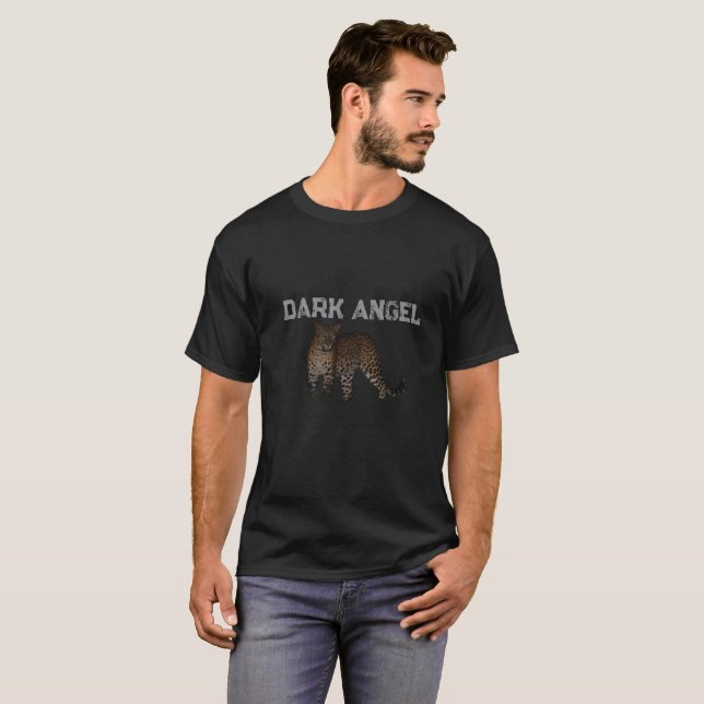 Vintage Leopard Grafisk Mörk Ängel T-Shirt (Hel framsida)