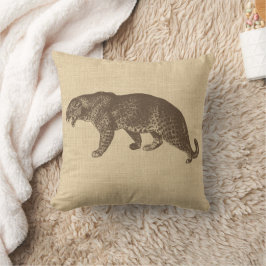 Vintage Leopard Illustration on Burlap Kudde