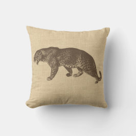 Vintage Leopard Illustration on Burlap Kudde
