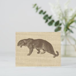 Vintage Leopard Illustration on Burlap Vykort