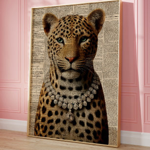 Vintage Leopard Porträtt Väggkonst Glam Djungel