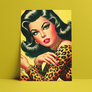 Vintage Leopard Print Girl Vykort