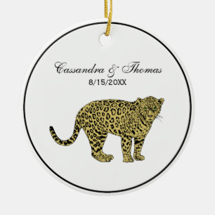 Vintage Leopardy Cheetah Fläckig Katt Teckning Julgransprydnad Keramik