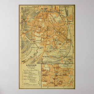 Vintage Leuven Belgium Karta (1910) Poster