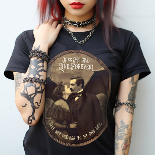Vintage Levande över Gothic Älskare Vampyre Kiss T Shirt