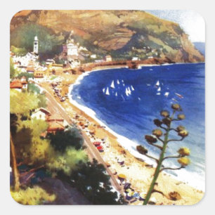 Vintage Levanto Genova Italien Turism Fyrkantigt Klistermärke