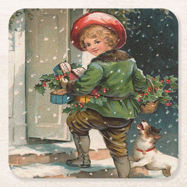 Vintage Leverera julklappar Underlägg Papper Kvadrat (Framsidan)