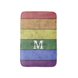 Vintage LGBT-flagga med störd regnbåge, monogram Badrumsmatta