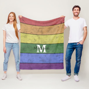Vintage LGBT-flagga med störd regnbåge, monogram Fleecefilt