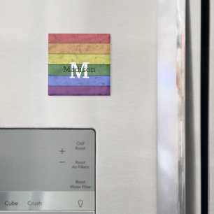 Vintage LGBT-flagga med störd regnbåge, monogram Magnet