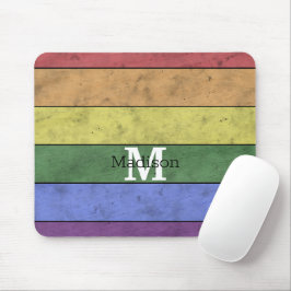 Vintage LGBT-flagga med störd regnbåge, monogram Musmatta