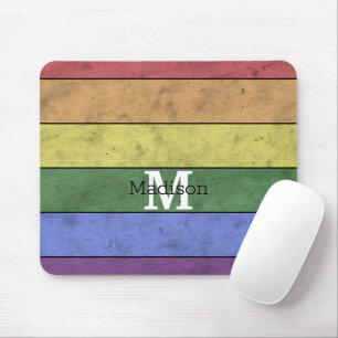 Vintage LGBT-flagga med störd regnbåge, monogram Musmatta