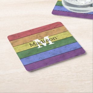 Vintage LGBT-flaggans pride distressad regnbågsmon Underlägg Papper Kvadrat