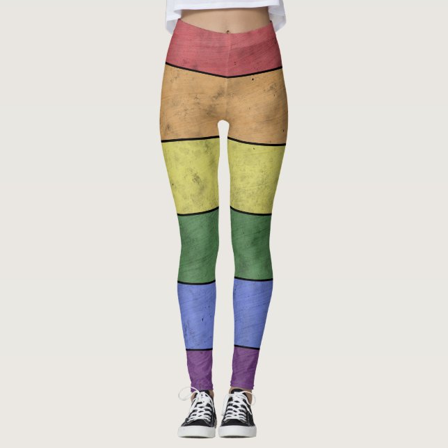 Vintage LGBT-flaggans stolthet slitna svarta linje Leggings (Framsida)