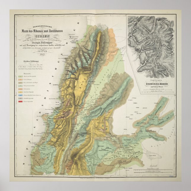 Vintage Libanons geologiska Karta (1842) Poster (Framsidan)