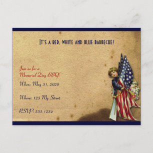 Vintage Liberty Girl med Flaggor Memorial Day Vykort