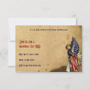 Vintage Liberty Girl med U.S. Flaggor Memorial Day Inbjudningar