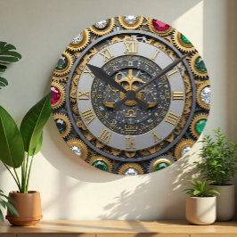 Vintage Libra Clock, Astrology, Zodiac, Gems, Guld Rund Klocka