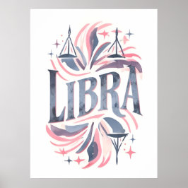 Vintage Libra Zodiac Sign Whimsical Illustration Poster
