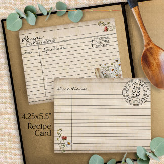 Vintage Library Floral Books Bridal Shower Recipe Tilläggskort