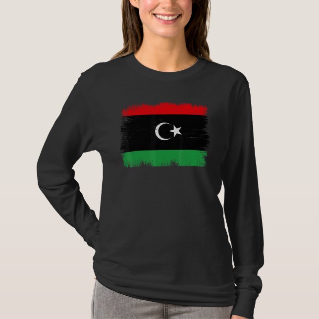Vintage Libyska Flaggan Libyska Självständighetsda T Shirt (Framsida)