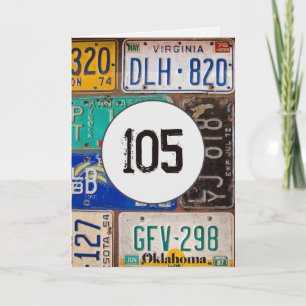 Vintage License Tallrikar för 105:e födelsedagen Kort