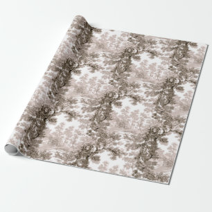 Vintage - liggande streck - brun och vit presentpapper