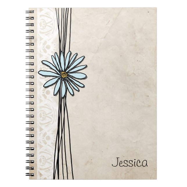 Vintage Light Blue-Daisy Anteckningsbok (Framsidan)