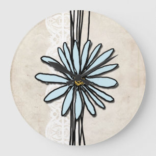 Vintage Light Blue-Daisy Stor Klocka