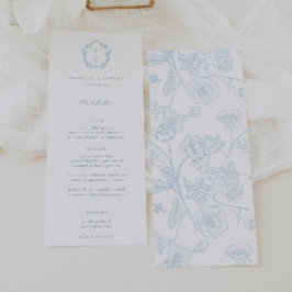 Vintage Light Blue Monogram Vapensköld Blommigt Br Meny