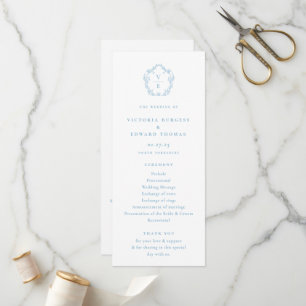 Vintage Light Blue Monogram Vapensköld Bröllopspro Program
