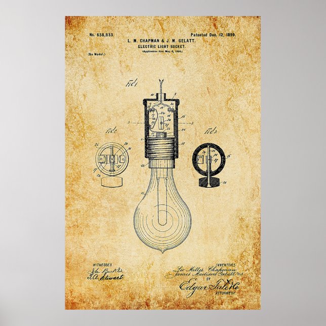 Vintage Light Bulb Patent Poster (Framsidan)