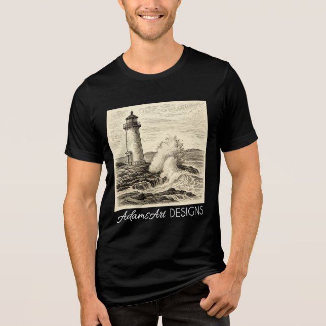 Vintage Lighthouse Ink Drawing T Shirt (Framsida)