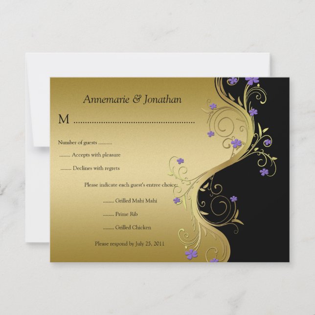 Vintage Lila Black och Guld Blommigt OSA Kort (Framsida)