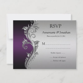 Vintage Lila Black och Silver Ornate Swirls OSA Kort